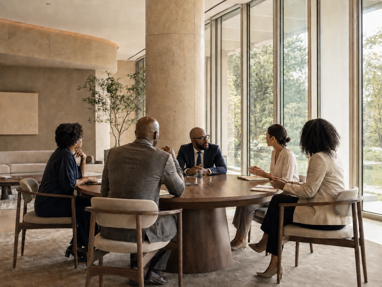 A multidisciplinary healthcare advisory team meeting around a conference table